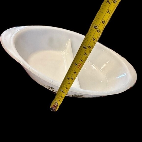 Vintage Glasbake Divide Bakeware Casserole Dish White&Green‎ Flower Pattern - Picture 11 of 13